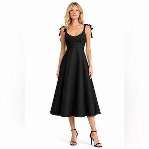 (New w/ Tags) La Ligne Black Tie-Shoulder A-Line Midi Dress
